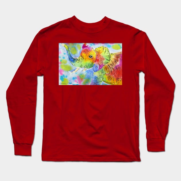 Colourful Cute Elephant blowing his own trumpet Long Sleeve T-Shirt by Casimirasquirkyart